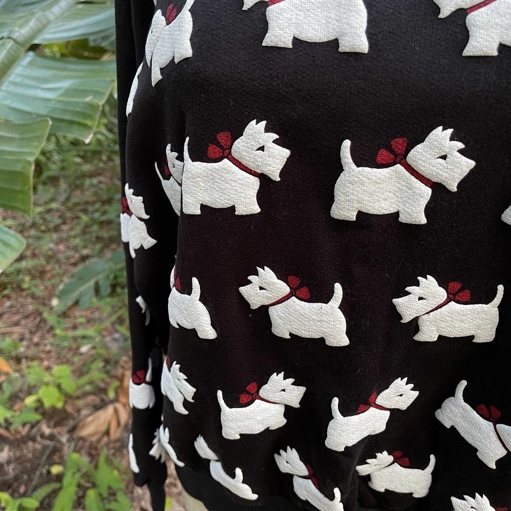 Vintage 80s Black Background with White Scottie Dog Pattern by Scoop Size L - Picture 5 of 9